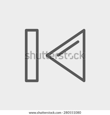 Previous button icon thin line for web and mobile, modern minimalistic flat design. Vector dark grey icon on light grey background.