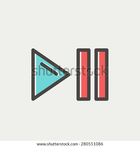 Play, pause button icon thin line for web and mobile, modern minimalistic flat design. Vector icon with dark grey outline and offset colour on light grey background.