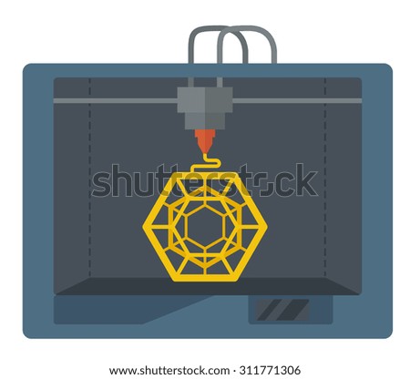 Isometric 3D Printer.  A Contemporary style. Vector flat design illustration isolated white background. Square layout