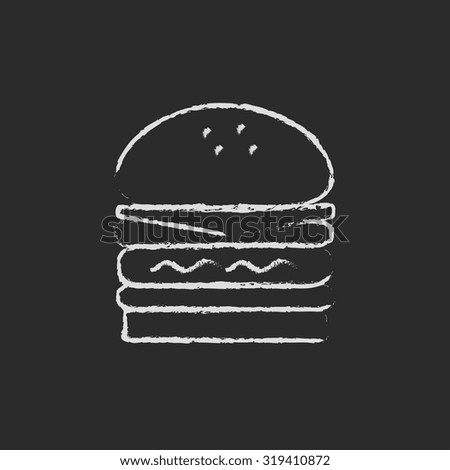 Double burger hand drawn in chalk on a blackboard vector white icon isolated on a black background.