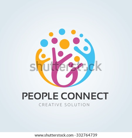 People connect logo, Communication ,family, Social Care, Kids, Sports, vector symbolic marks.