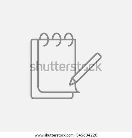 Bloc-notes avec icône crayon pour le web, mobile et infographie. Image vectorielle icône grise foncée isolée sur fond gris clair.