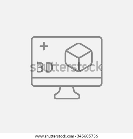 Computer monitor with 3D box line icon for web, mobile and infographics. Vector dark grey icon isolated on light grey background.