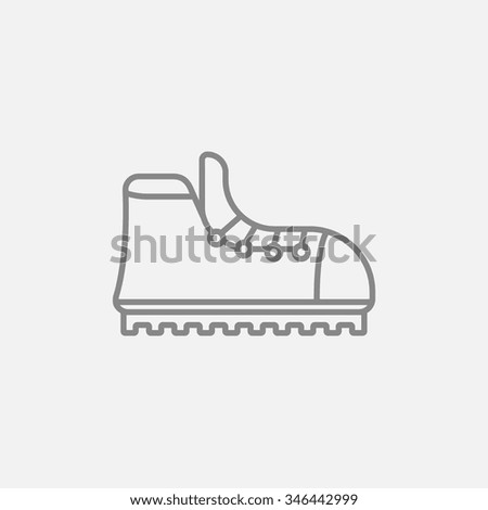 Hiking boot with crampons line icon for web, mobile and infographics. Vector dark grey icon isolated on light grey background.