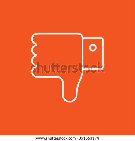 Thumb down hand sign line icon for web, mobile and infographics. Vector white icon isolated on red background.