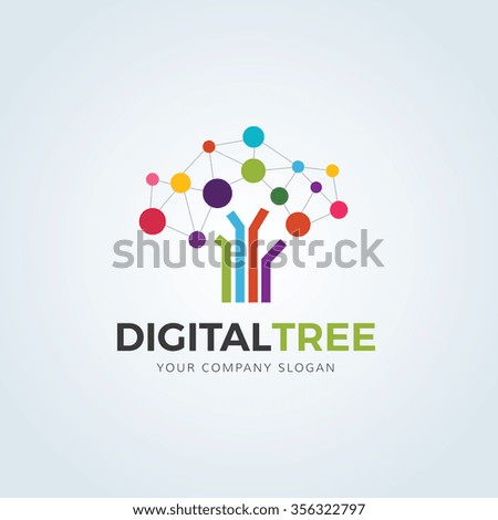 Digital Tree logo, Brain and tree design concept for education learning and technology business company.