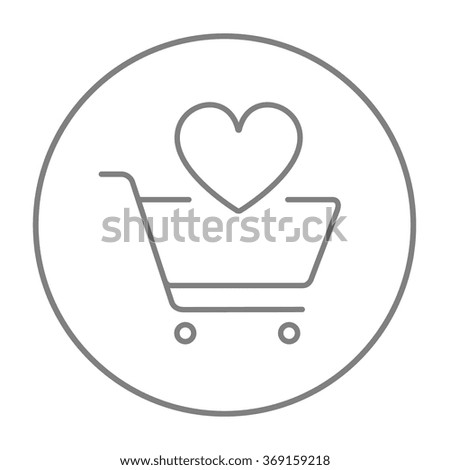 Shopping cart with heart line icon.