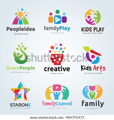 Logo set for kids and family, People care, Creative idea, Video channel, media and education symbol