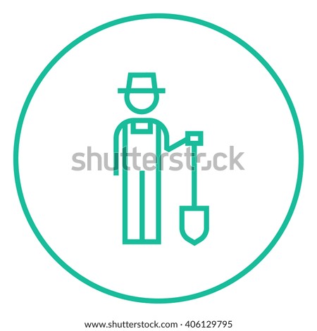 Farmer with shovel line icon.