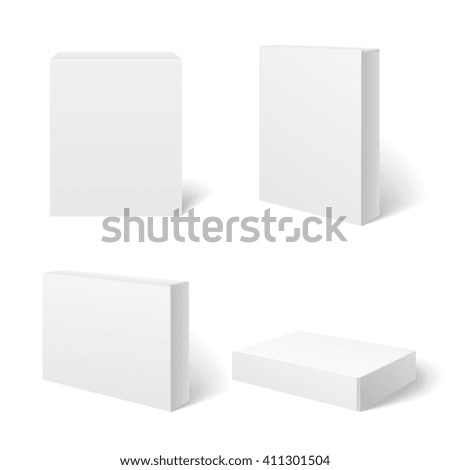 White blank cardboard package box in different positions. Vector template. Cardboard boxes templates, package and container illustration