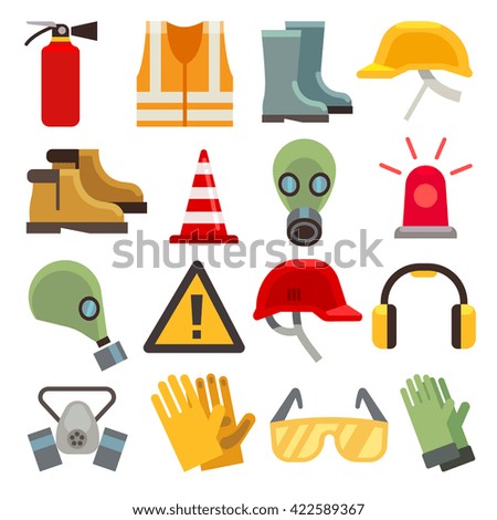 Safety work flat vector icons set. 