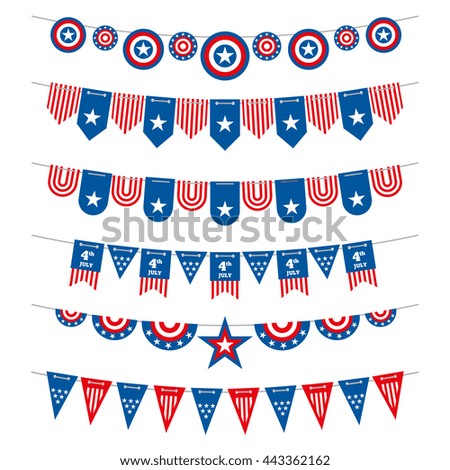 Patriotic bunting american flags garlands for USA independence day 4th july and presidential elections. Flag to independence day usa, garlands and flags decoration patriotic. Vector illustration