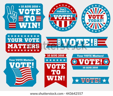 American presidential election badges and vote labels. Badges and signs for presidential elections