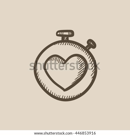 Stopwatch with heart sign vector sketch icon isolated on background. Hand drawn Stopwatch with heart sign icon. Stopwatch with heart sign sketch icon for infographic, website or app.