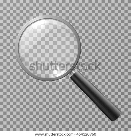 Realistic magnifying glass isolated on checkered background vector illustration. Magnifying glass object for zoom and tool with lens for magnifying