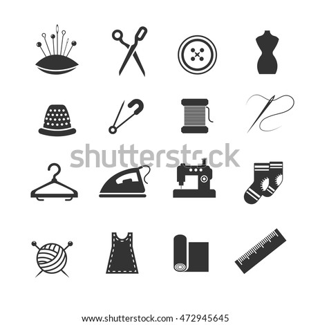 Sewing fashion needlework tailor vector icons. Tailoring and dressmaking craft illustration