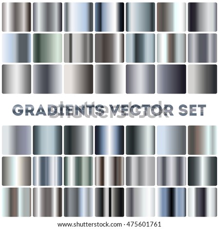 Silver, steel, chrome gradients vector set. Aluminum panel square illustration