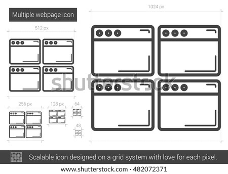 Multiple webpage vector line icon isolated on white background. Multiple webpage line icon for infographic, website or app. Scalable icon designed on a grid system.