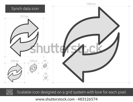 Synch data vector line icon isolated on white background. Synch data line icon for infographic, website or app. Scalable icon designed on a grid system.