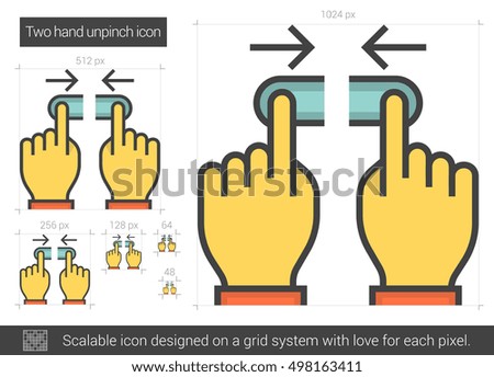 Two hand unpinch vector line icon isolated on white background. Two hand unpinch line icon for infographic, website or app. Scalable icon designed on a grid system.