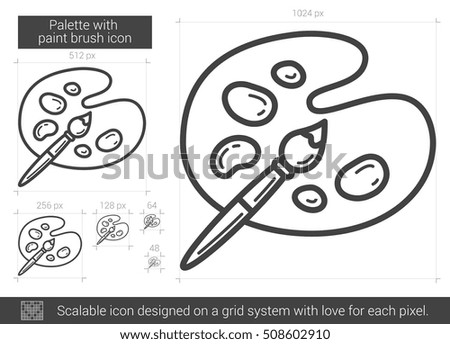 Palette with paint brush vector line icon isolated on white background. Palette with paint brush line icon for infographic, website or app. Scalable icon designed on a grid system.
