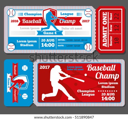 Vintage baseball, sports tickets set. Baseball ticket and banner sport ticket game illustration