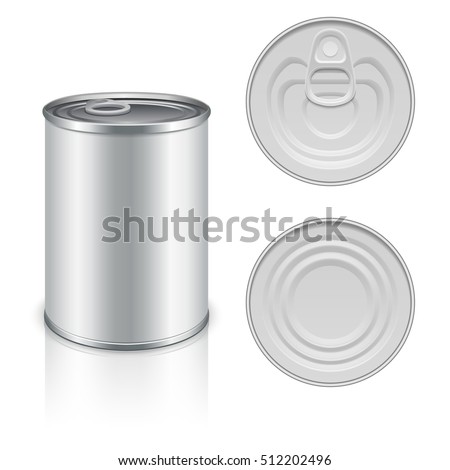 Canned metal packaging vector template for your design. Aluminum canned for food, steel package closed for storage illustration