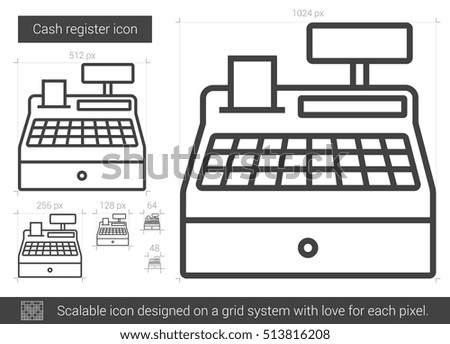 Cash register vector line icon isolated on white background. Cash register line icon for infographic, website or app. Scalable icon designed on a grid system.