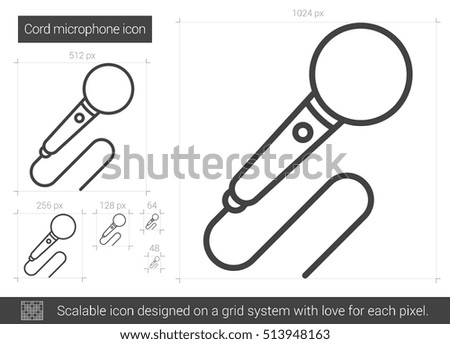 Cord microphone vector line icon isolated on white background. Cord microphone line icon for infographic, website or app. Scalable icon designed on a grid system.