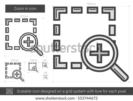 Zoom in vector line icon isolated on white background. Zoom in line icon for infographic, website or app. Scalable icon designed on a grid system.