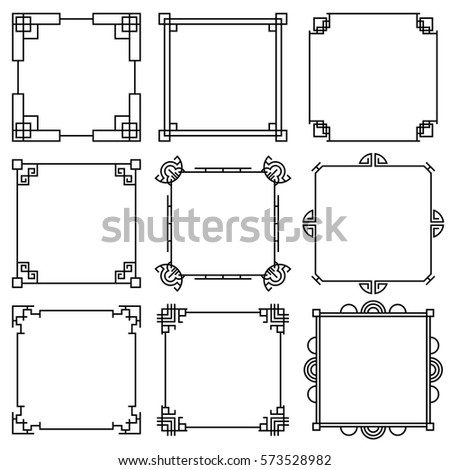 Traditional korea pattern, beautiful asia decoration, arabesque vector frames set. Traditional asian frame, illustration of chinese line frames