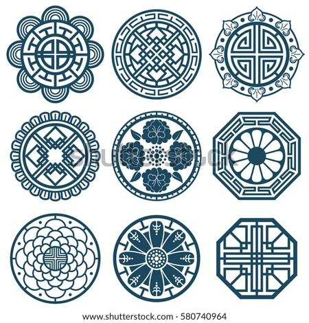 Traditional korean symbols, vector korea pattern design for bathroom repeat tiles. Traditional korean pattern illustration