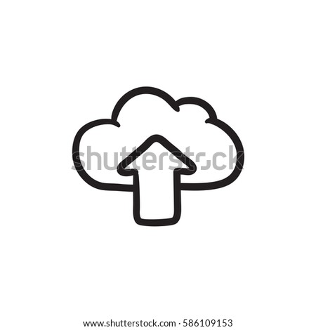 Cloud with arrow up vector sketch icon isolated on background. Hand drawn Cloud with arrow up icon. Cloud with arrow up sketch icon for infographic, website or app.