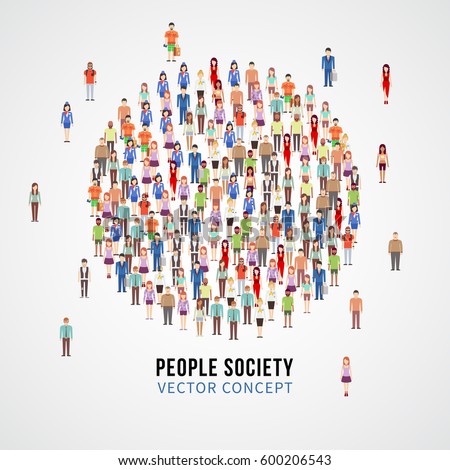 Large people crowd in circle shape. Society, people community vector concept