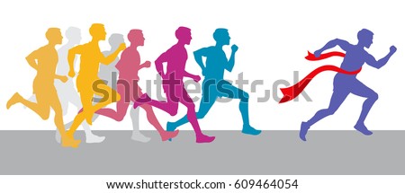 Racing people and winning runner marathon competition vector concept. Sport run competition with athlete, run race marathon illustration