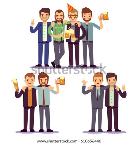 Happy friends, business people at party vector friendly concept. Happiness colleague after work, illustration of business party with colleague.