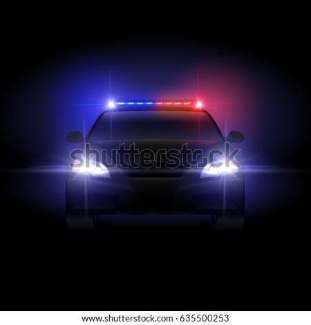 Sheriff police car at night with flashing light vector illustration