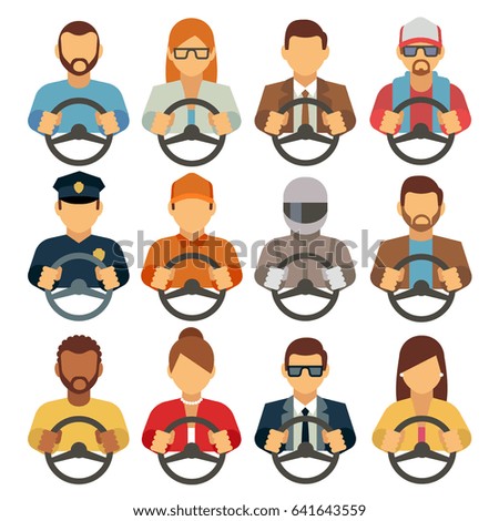 Man and woman drivers vector flat icons