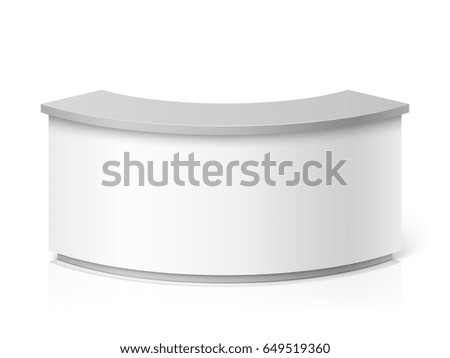 White blank modern reception. Round information desk or exhibition counter vector illustration
