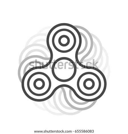 Fidget spinner line vector icon. Finger spinner stress relieving toy. Hand spin toy icon.