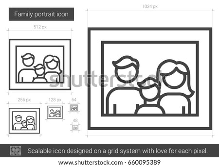 Family portrait vector line icon isolated on white background. Family portrait line icon for infographic, website or app. Scalable icon designed on a grid system.