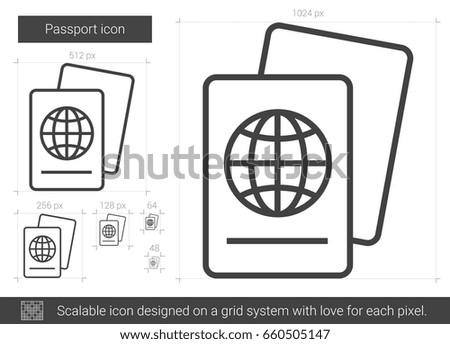 Passport vector line icon isolated on white background. Passport line icon for infographic, website or app. Scalable icon designed on a grid system.