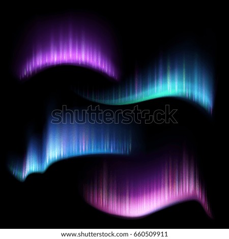 Northern aurora lights strips, aurora borealis set. Illustration of rare natural phenomenon aurora borealis