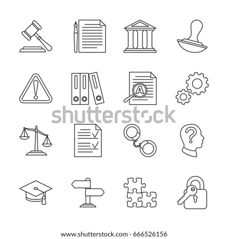 Legal compliance and regulation vector line icons. Law and legal regulation, document and governance illustration