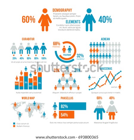 Business statistics graph, demographics population chart, people modern infographic elements. Set of elements for demographic infographic, illustration population statistic graph and chart