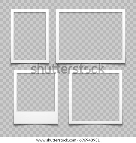 Photo frames with realistic drop shadow vector effect isolated. Image borders with 3d shadows. Empty photo frame template gallery illustration