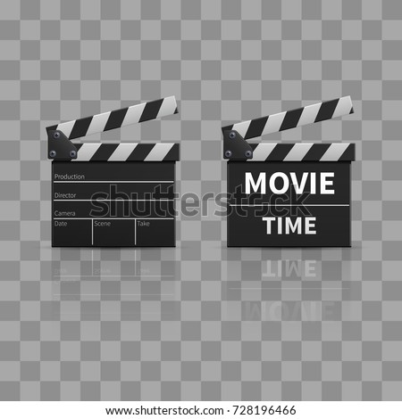 Movie clapperboard or film clapper isolated on transparent background. Vector illustration