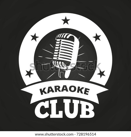 Retro karaoke club label white on chalkboard design. Vector illustration