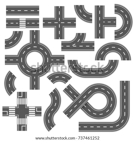 Street and road with footpaths and crossroads. Vector elements for city map. Highway asphalt path traffic streets