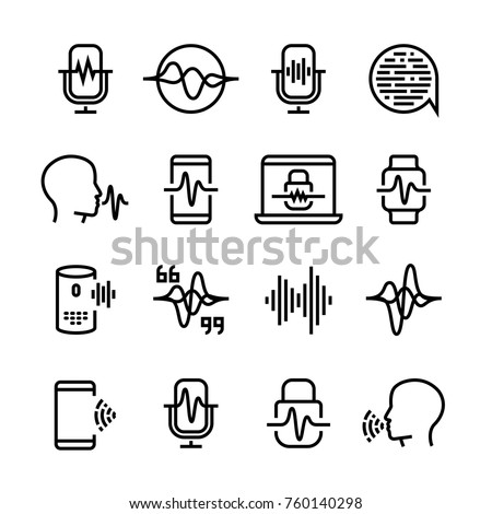 Voice and speech recognition, cellular network vector icons. Mic command and hearing symbols. Illustration of voice recognition, innovation command